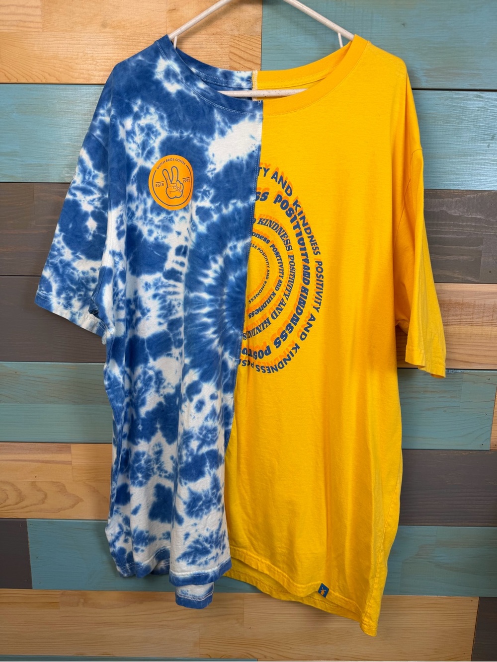 Dutch Bros Coffee Blue Tie-Dye Blue& Yellow Graphic Tee Positivity And Kindness